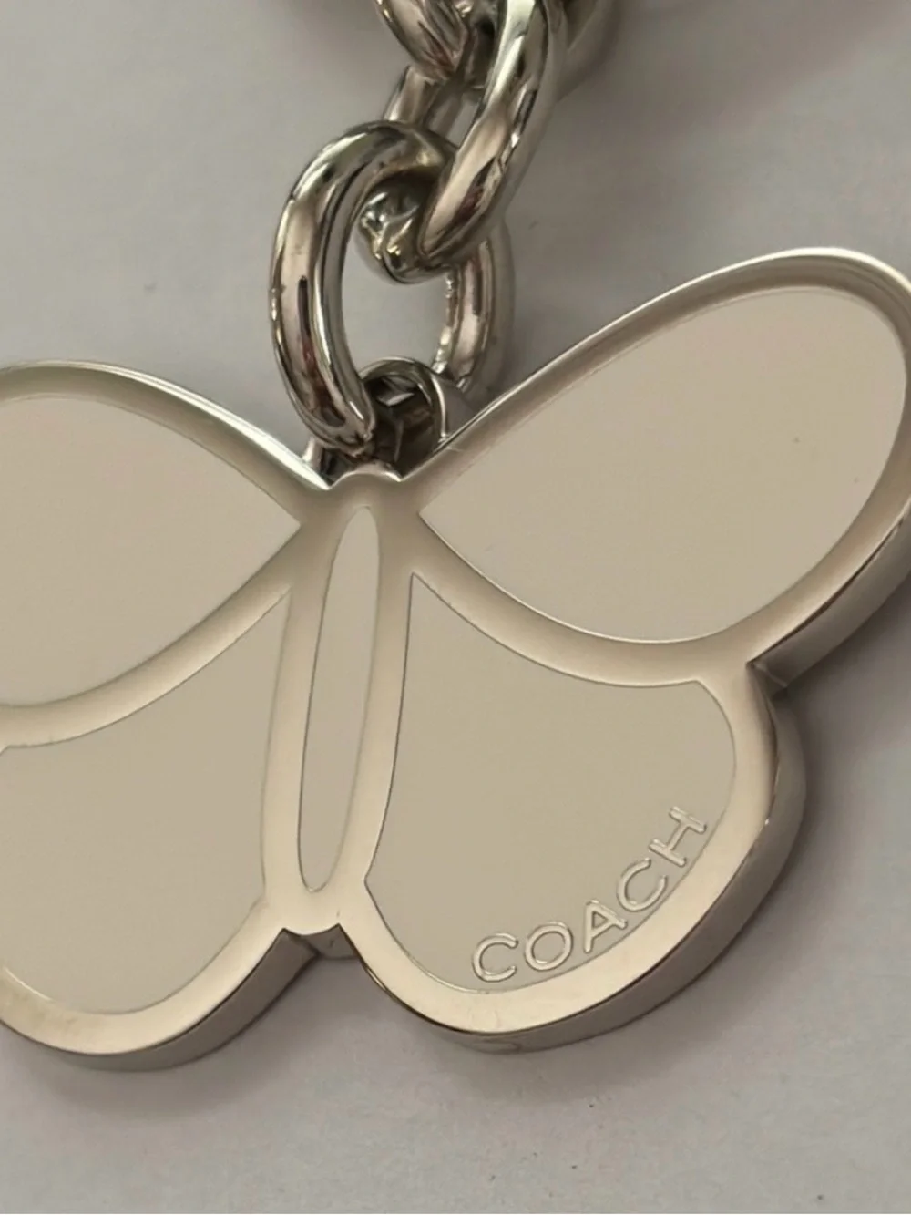 Coach White Enamel Butterfly Keychain & Bag Charm Silver Hardware NEW
